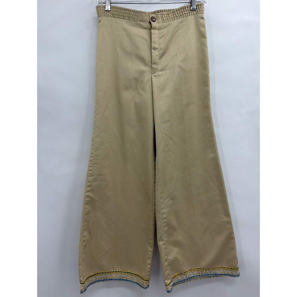 Vintage‎ Alison Roberts Tan Wide Leg Embroidered Hem Pants Khaki High Waist 27